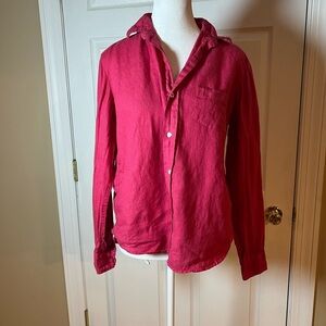 Frank & Eileen Women's XS "Eileen" Hot Pink 100% Linen Relaxed Button Down Hi Lo